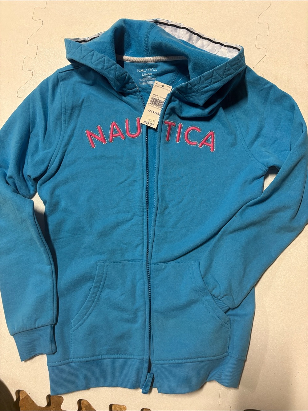 Nautica Girls' Turquoise Zip Hoodie with Pink Logo